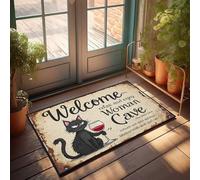 FZFN Plain Doormat For Crafts Welcome To The Woman Cave: Relax, Enjoy Wine And Cats! Doormat Rustic Bathroom Rugs Office Decor For Men(65X90CM)