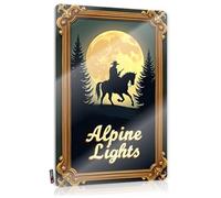 FZFN Plaque Nice Waterproof Artwork, Modern Retro Print For Cafe Pub Gate | Restroom Accessories Pre-drilled Custom Alpine Lights: A Western Adventure Under The Moonlit Sky(20X30CM)