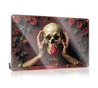FZFN Plaques Sweet Waterproof Artwork, Cottage Retro Print For Cafe Pub Checkout | Entryway Decor Pre-drilled Custom Blood-tinged Elixir: A Gothic Still Life With Skull And Roses(20X30CM)