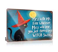 FZFN Pool Decorations Outdoor Decor Rustic Collection | Black Cat Wearing A Witch Hat With A Moon In The Background. Small Metal Wall Decor For Highland Home(20X30CM)