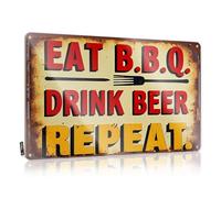 FZFN Pool Signs And Decor Outdoor Eat Bbq, Drink Beer, Repeat: A Classic Barbecue Sign Tin Small Sign Tin Signs Warning(20X30CM)