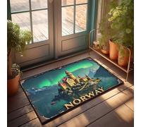 FZFN Porch Rugs Outdoor Norwegian Castle Amidst Aurora Borealis Doormat Retro Rug Farmhouse Kitchen Rug Set(40X60CM)