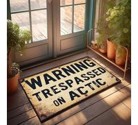 FZFN Porch Rugs Outdoor Vintage Warning Sign: Trespassing Forbidden In Attic Doormat Retro Rug Farmhouse Kitchen Rug Set(65X90CM)