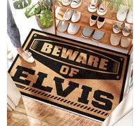 FZFN Protector Pets Natural Coir Beware Of Elvis | Inside Front - Non Slip Rubber/Summer - Welcome Mats For Front Door Funny, Outdoor Welcome & Door Coir(50X80CM)