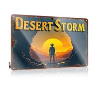 FZFN Retro Metal Signs Desert Storm: A Lone Cowboy'S Sunset Journey Tin Sign Metal Signs Decor Man Cave Accessories And Decor(20X30CM)