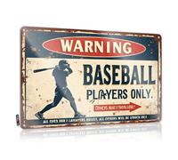 FZFN Retro Tin Signs Baseball Warning Sign: Players Only Zone Tin Sign Funny Garage Bar Signs Sarcastic Metal Signs(30X40CM)