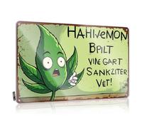 FZFN Retro Tin Signs Cartoon Weed Leaf Character With Text Overlay Tin Sign Funny Garage Bar Signs Sarcastic Metal Signs(20X30CM)