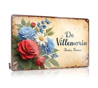 FZFN Retro Tin Signs Floral Elegance: De Villemorin'S Parisian Heritage Tin Sign Funny Garage Bar Signs Sarcastic Metal Signs(20X30CM)