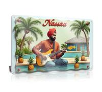 FZFN Retro Tin Signs Relaxing Guitarist In Tropical Nassau Paradise Tin Sign Funny Garage Bar Signs Sarcastic Metal Signs(30X40CM)