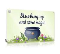 FZFN Retro Tin Signs Stirring Up Some Magic In A Cauldron Tin Sign Funny Garage Bar Signs Sarcastic Metal Signs(30X40CM)