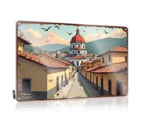 FZFN Retro Tin Signs Sunlit Cobblestone Streets Leading To A Majestic Dome Tin Sign Funny Garage Bar Signs Sarcastic Metal Signs(20X30CM)