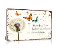 FZFN Retro Tin Signs Whimsical Butterflies Dancing Around A Dandelion Tin Sign Funny Garage Bar Signs Sarcastic Metal Signs(20X30CM)
