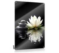 FZFN Retro Wall Decor Nostalgic Emo Home Decor - Lotus Serenity: Stones, Water Lily, Reflections On Black Custom Rustic Style Artwork For Basement(30X40CM)