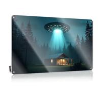 FZFN Retro Wall Decor Square Cats Home Decor - A Ufo Hovers Over A Cabin In The Woods. Sweet Rustic Style Artwork For Clearance(30X40CM)