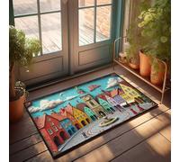 FZFN Room Accessories For Teen Boys Colorful Town Square With Clock Tower And People Doormat Funny House Decor Camper Decor(40X60CM)