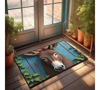 FZFN Rooms Decorations Bath Memory Foam Doormats | A Donkey's Face With Green Leaves On Either Side. Door Funny Outdoor For Birthday(65X90CM)