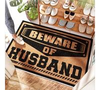 FZFN Rubber Non Slip Muscle Mud Mat Beware Of Husband - Door Entry | Funny/Layered Doormat Outdoor Front Entrance - Laundry Floor & Camping(65X90CM)