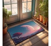FZFN Rug Bath Non Slip Moonlit Landscape: A Surreal Sunset With Giant Moon - Plain Door Plush Fall Door Decor Rug, Suitable For Student Indoor Home Decor(65X90CM)