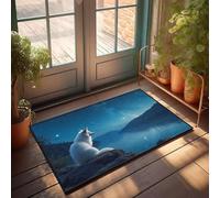 FZFN Rug Funny Text A White Fox Gazes At A Starry Night Sky Over A Serene Lake | Ultra Kitchen Washable Outdoor Patio Decor Carpet Ideal For Dart Home Decor(65X90CM)