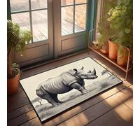 FZFN Runner Front Door Decor Low Profile - A Rhinoceros Stands In A Grassy Savanna. Memory Foam Bathroom Large Outdoor Door Easy Clean Durable For Hunting(50X80CM)