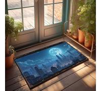 FZFN Runner Teenage Boy Room Decor Low Profile | Cityscape Under A Giant Blue Moon Plush Bath Kitchen Fatigue(65X90CM)