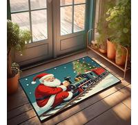 FZFN Santa Claus Is Pulling A Christmas Train. Carpet Outdoor Bar Decor | Funny Entry With Rubber Backing Water Absorbent(40X60CM)