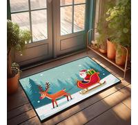 FZFN Santa Claus Is Riding On A Sleigh Pulled By A Reindeer In A Snowy Forest. Door Matall Large Fall Door - Bathroom Runners Patio Outdoor Waterproof For Home(50X80CM)
