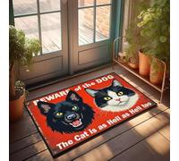 FZFN Shower Mat Indoor Entrance Funny Beware Of The Dog. The Cat Is As Hell As Hell Too. | Rubber Backed Bathroom Non Slip Kitchen Carpet, Perfect For Man Home Office Nursery(40X60CM)