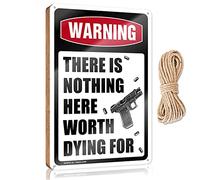 FZFN Sign Front Door Decor Warning There Is Nothing Here Worth Dying For Wooden Sign Posters For Boys Room Patio Decorations Outdoor(23X35CM)