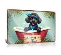 FZFN Signs For Bedroom Door Relaxing Poodle In Tropical Bath Time Tin Sign Sign Decor Man Cave Signs For Men(20X30CM)