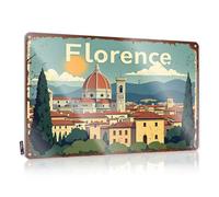 FZFN Signs For Bedroom Door Vintage Florence Cityscape With Duomo And Tuscan Charm Tin Sign Sign Decor Man Cave Signs For Men(30X40CM)