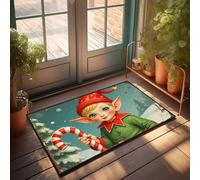 FZFN Stays Bathroom Mat Washable Kitchen | Christmas Elf With Candy Cane In Snowy Landscape Small And Small Outside(40X60CM)