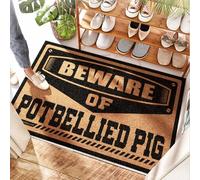 FZFN Strawberry Mud Mat - Beware Of Potbellied Pig Bar | Welcome Mat For Front Door Outside For Outdoor Weatherproof - Rubber Holes & Neutral/Large Outdoor Door(50X80CM)