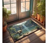 FZFN Summer Door Mat Outdoor Jurassic Serenity: A Dinosaur By The Waterfall Doormat Backyard Decor Music Decor(65X90CM)