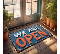 FZFN Summer Door Mat Outdoor Rustic 'We Are Open' Signboard Doormat Backyard Decor Music Decor(40X60CM)