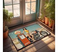 FZFN Summer Door Mat Outdoor Vintage Desert Oasis: Pin-Up Girl With Motorcycle At Gas Pump Doormat Backyard Decor Music Decor(65X90CM)