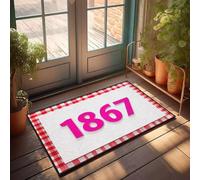 FZFN Teen Decor Kitchen Mat Quick Dry Bath | The Year 1867 Is Displayed On A Red And White Checkered Background. Small Bath Billiard(65X90CM)