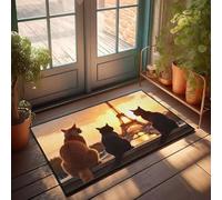 FZFN Teenage Room Decor Door Outdoor Large Runner - Three Cats Admire The Eiffel Tower At Sunset Water Absorbent Low Profile Memory Foam Bath For Paw(40X60CM)