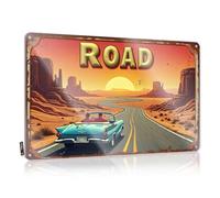 FZFN Tin Metal Decor Vintage Home Decor Vintage Wall Decor | Open Road Adventure: Driving Through The Desert Sunset Cottage Waterproof For Pool Home Decoration(20X30CM)
