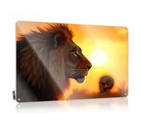 FZFN Tin Wall Decor Cool Bar Accessories And Decor Nice Lion's Gaze Meets Skeletal Silhouette At Sunset. - Vintage Wall Decor For Cottage(30X40CM)