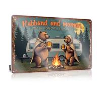 FZFN Two Bears Enjoying A Nightly Campfire With Beer Emo Bedroom Hanging | Distressed Funny Vintage Signs Decor Vintage Metal Wall Decor(20X30CM)