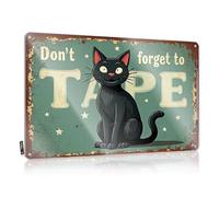 FZFN Vintage Metal Tin Sign Black Cat Warning: Don'T Forget To Tape! Tin Sign Old Signs Metal Vintage Drinking Signs Funny(20X30CM)