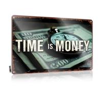 FZFN Vintage Metal Tin Sign Timeless Wisdom: The Clock Ticking Away On Dollars Tin Sign Old Signs Metal Vintage Drinking Signs Funny(20X30CM)