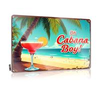 FZFN Vintage Poster Beauty Room Decor Wall Art - A Tropical Beach Scene With A Cocktail Glass, Palm Trees Waterproof Preppy Retro Style Decoration For Kitchen Bar(20X30CM)