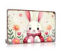 FZFN Vintage Wall Art Funny Decor Vintage Style | Springtime Bunny With Eggs In Plaid Coat Adorable Sweet Home Decor(30X40CM)