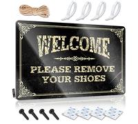 FZFN Wall Signs Simple Kitchen Stuff Home Decor - Welcome Please Remove Your Shoes Nice Rustic Style Artwork For Outdoor(30X40CM)