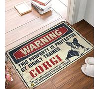 FZFN Warning This Property Is Protected By A Highly Trained Corgi Geometric Area Bath Decor - Floor Runners Durable Foam Kitchen(50X80CM)
