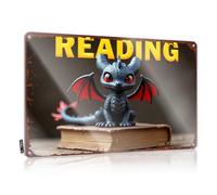 FZFN Warning Tin Sign Dragon Reading Adventure: A Fantasy Tale Unfolded Tin Sign Boys Room Decor Teenager Boys Room Decor Teenager(30X40CM)