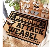 FZFN Wave Entry Rug Rug Beware Of Attack Weasel - Oversized Welcome Outdoor | Large Welcome Mat Front Door/Outdoor Jute - Evergreen Door Inserts & Entry Door(65X90CM)