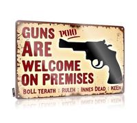 FZFN Welcome Guns On Premises: A Bold Statement Gamers Accessories Playroom Hanging | Retro Retro Wall Art Soft Bath Vintage Metal Wall Decor(20X30CM)